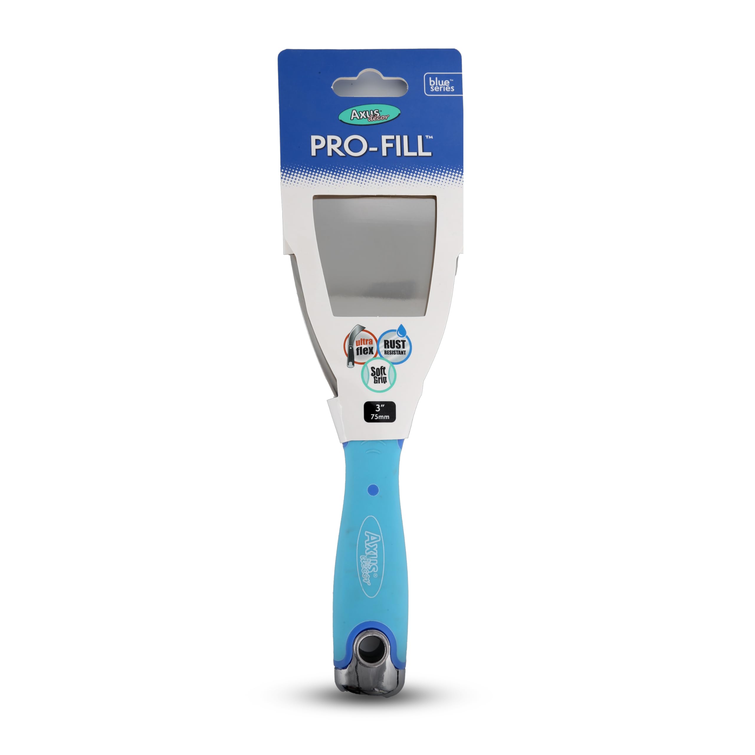 Axus Decor Pro-Fill (Blue Series) Stainless Steel Flexible Filling Knife, Filler Knife - Putty Knife for Professional & DIY Projects - Anti Rust Blade and Rubberized Handle - 3 Inch/ 75mm