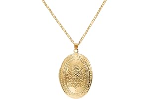 SCRDPRAD Vintage Engraved Flower Empaistic Photo Locket Hold Picture Oval Round Pendant Necklace Antique Carved Pattern Souvenir Memorial Clavicle Sweet Jewelry for Women
