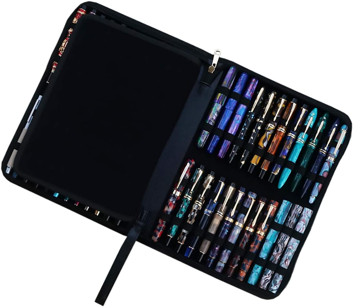 Fountain Rollerball Pen Black Large PU Leather Pen Case Pen Holder for 48 Pens (Black), 48 PU Case, Black, 1 count (Pack of 48) - Image 3