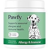Pawfy Dog Allergy Chews for Itchy Skin &amp; Paw Licking - Immune Support | Seasonal Allergies Support with Probiotics, Salmon Oil, Primrose, Turmeric &amp; Vitamin B12 | 30 Chews (Turkey)