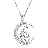 YFN Wolf Pendant Necklace 925 Sterling Silver Cubic Zirconial Wolf Moon Necklace 18" Birthday Day Jewelry for Girlfriend Wife