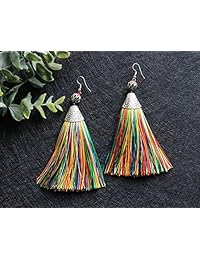 Me&Hz Women Girls Tassel Dangle Earrings Long Fringe Drop Silver Boho Ethnic Earring with Tassels