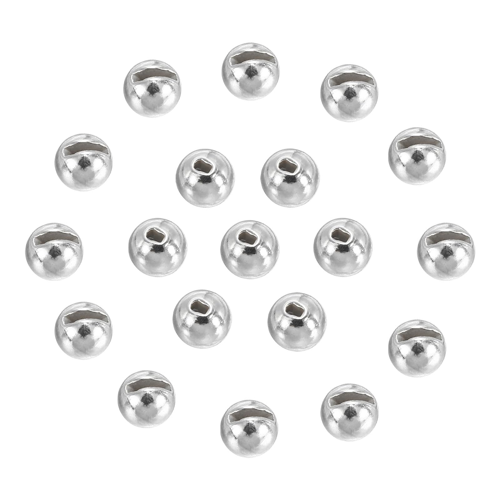 PATIKIL 2mm Tungsten Slotted Beads for Fly Tying, 50 Pcs Tungsten Beads Round Bead Head Ball for Jig Hooks Fishing Fly Tying Materials, Silver Tone