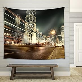 Shanghai Lujiazui Finance and Trade Zone of The Modern City Night Background - Fabric Wall Tapestry Home Decor - 51x60 inches