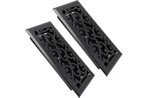 SANYCASA 4x10 Inches Air Floor Vents Register Ease Adjust Air Flow Savannah Design-Heavy Duty Walkable Steel Decorative Floor Vent for Room - Matte Black Floor Vent Covers - 2 Pack