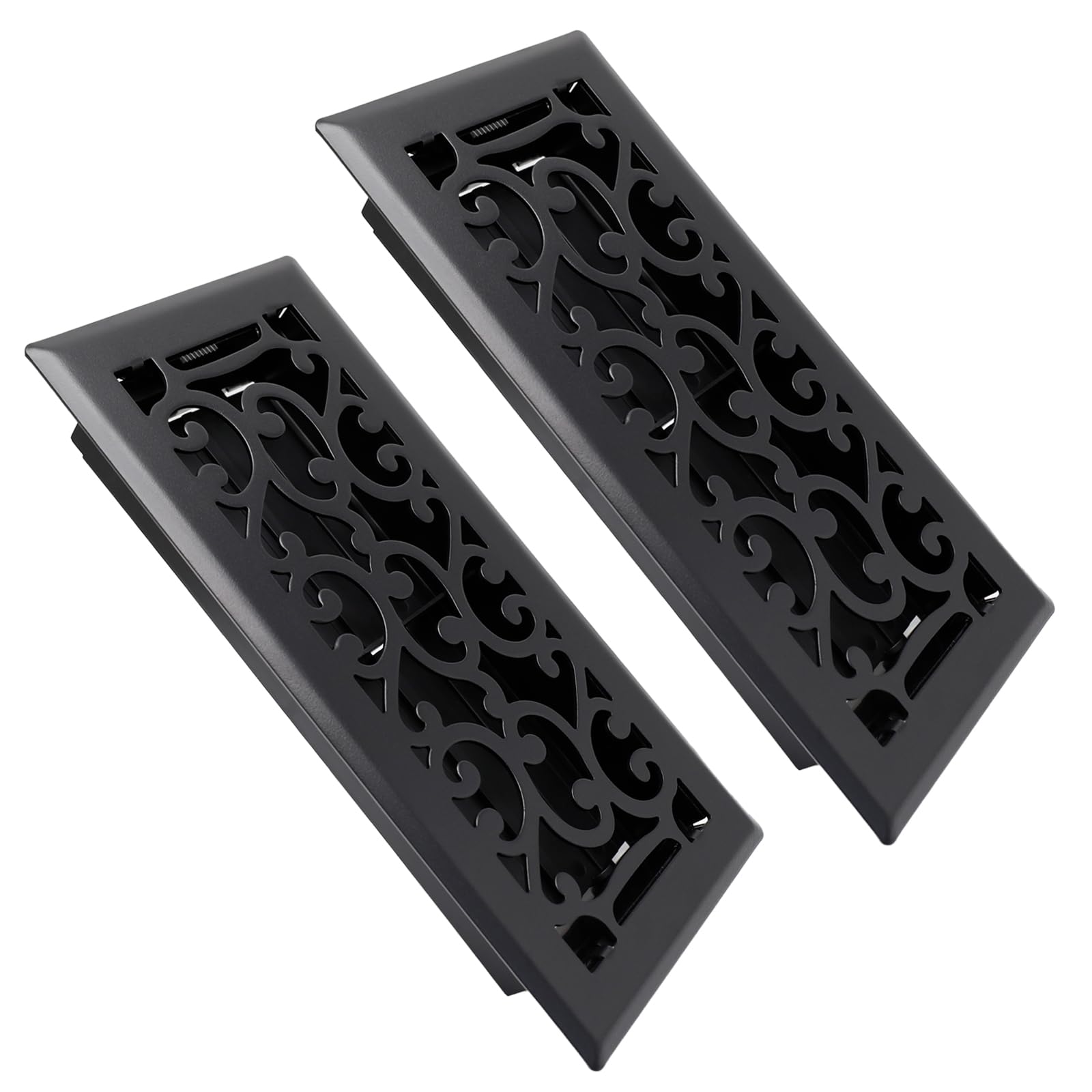 SANYCASA 4x10 Inches Air Floor Vents Register Ease Adjust Air Flow Savannah Design-Heavy Duty Walkable Steel Decorative Floor Vent for Room - Matte Black Floor Vent Covers - 2 Pack Image