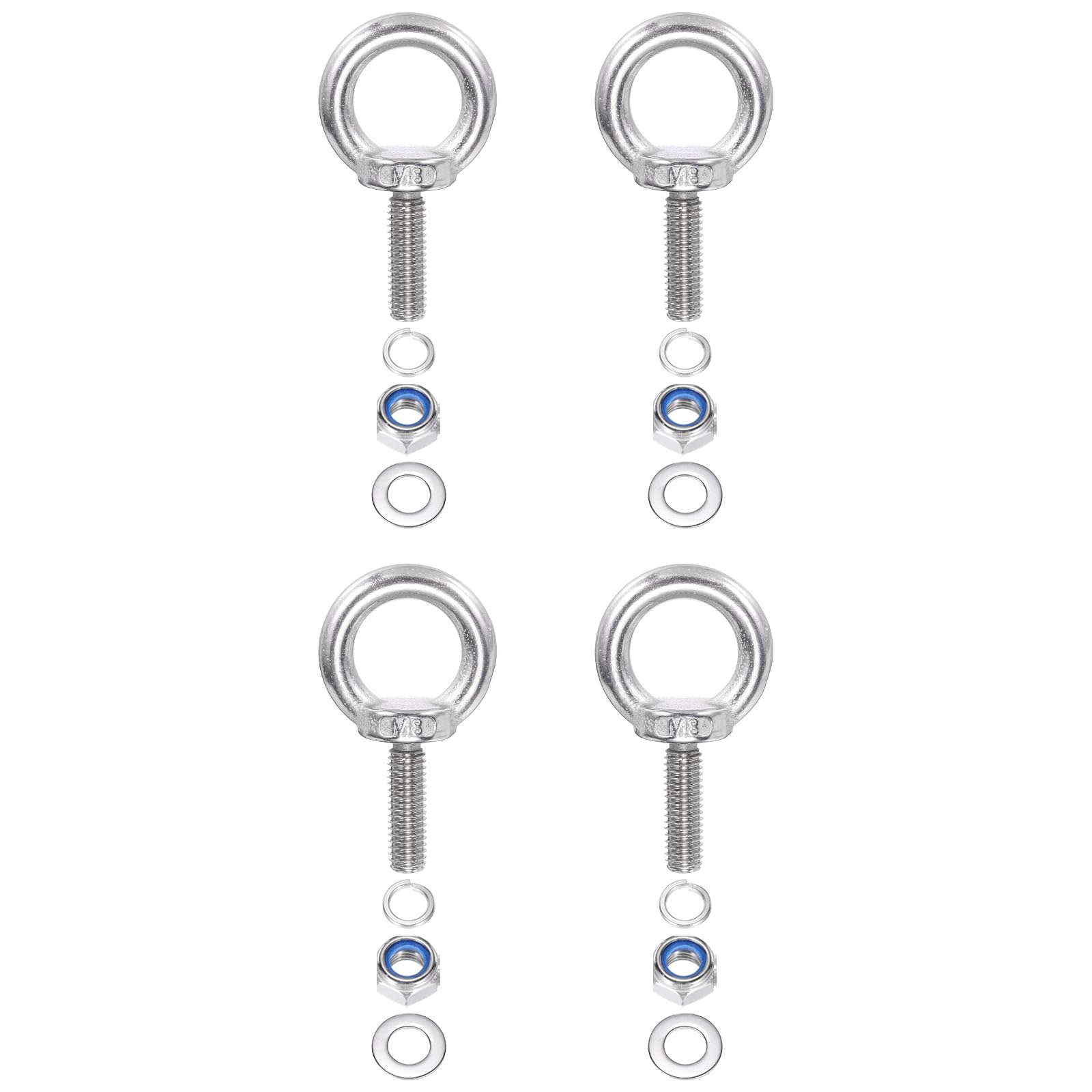 PATIKIL M8 x 25mm Lifting Shoulder Eye Bolt, 4Pcs 304 Stainless Steel Lifting Ring Threaded Eyebolt with Nuts Washers for Hanging Hammocks Articles