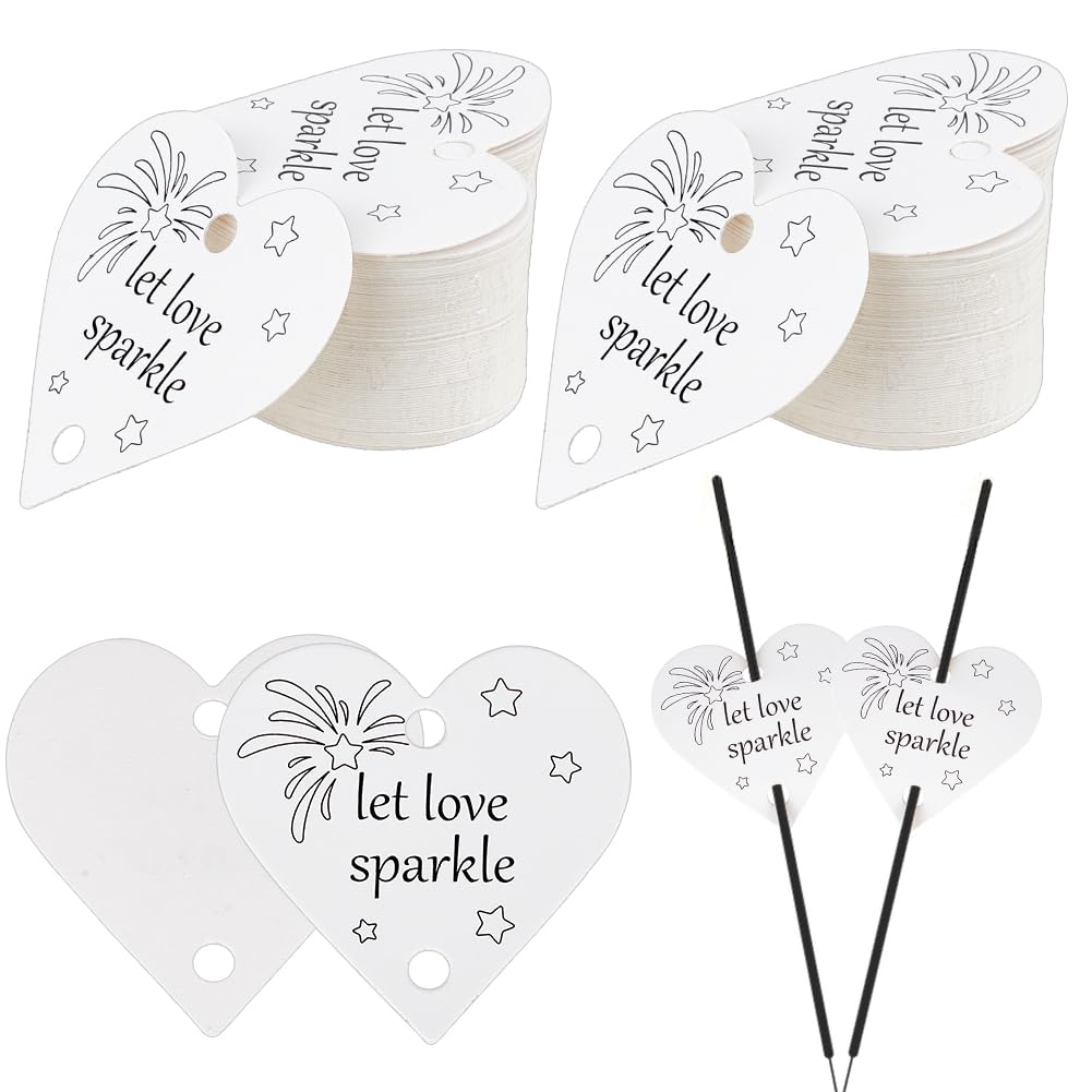 OLYCRAFT 200Pcs Wedding Sparkler Tags - Heart Shape Cards With 6mm Hole, Let Love Design, White Rustic Favors for Ceremony Party Display Decor - 60x59.5mm