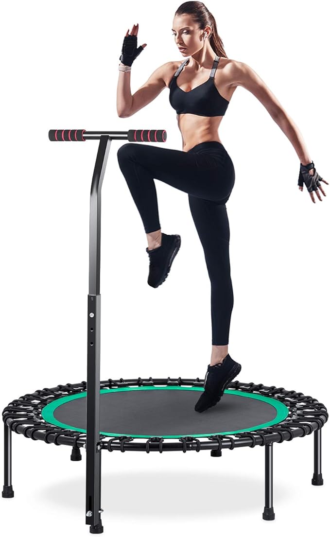 HOMEOW Klein Trampolin Fitness Jumping Trampolin Drinnen mit TStange