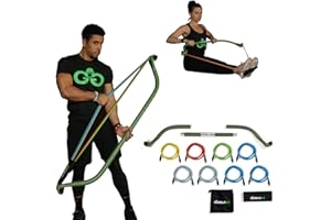 Travel Gorilla Bow Portable Home Gym Resistance Bands and Bar System for Fitness, Weightlifting and Exercise Kit, Full Body Workout Equipment Set