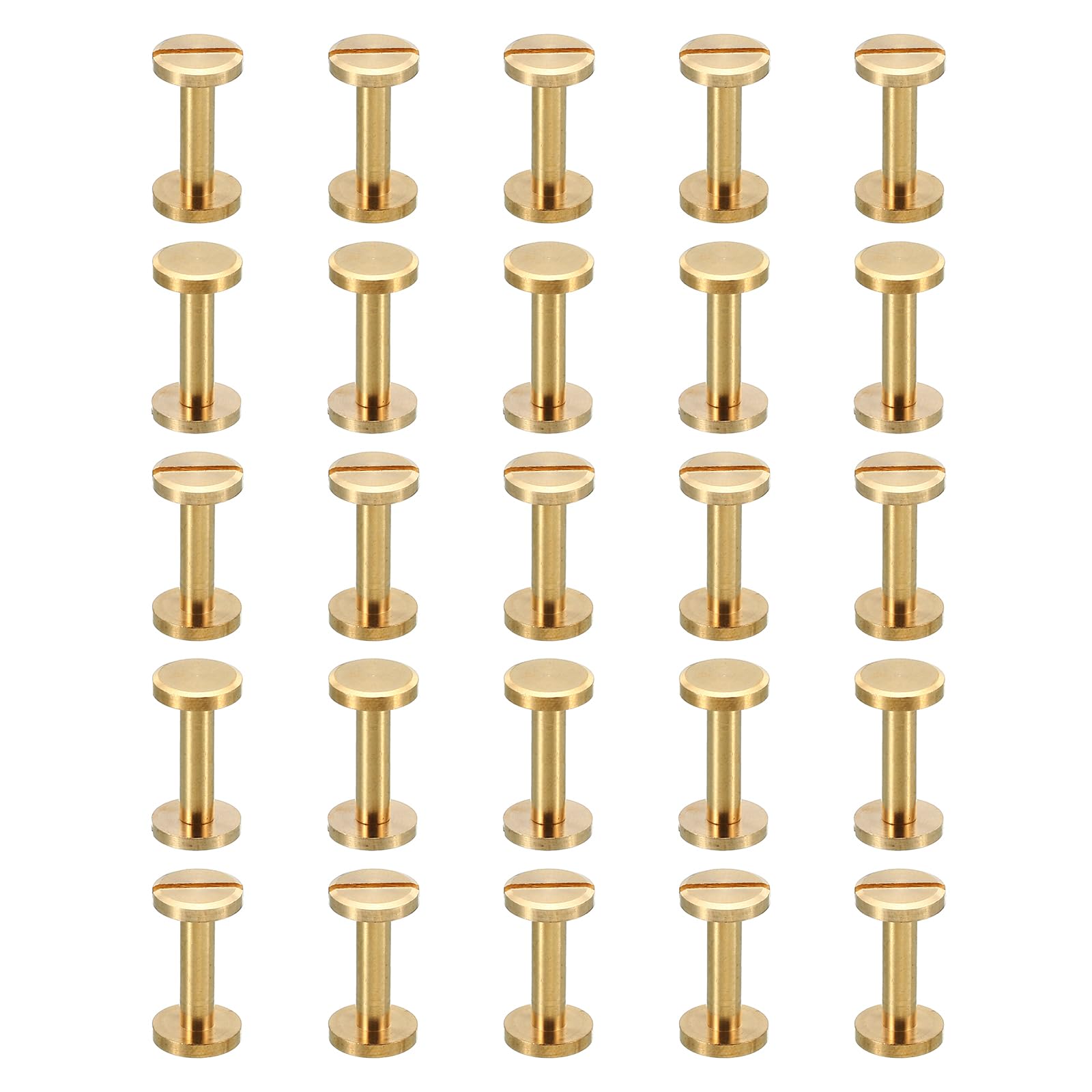 PATIKIL 25 Sets Chicago Screws, M4x16mm Chicago Screw Slotted Binding Post Screw Bolts Rivets Brass Fasteners Connectors for Leather Belt Scrapbook Photo Albums
