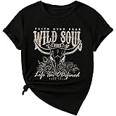 SweatyRocks Women's Vintage Western Rodeo Graphic Tees Short Sleeve Cowgirl Tops T Shirts