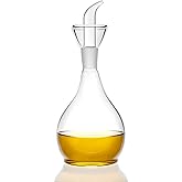 HAIZEEN 13ounce/ 380 ml Clear Glass Olive Oil Dispenser Bottle - Oil & Vinegar Cruet with Pourers and NO Funnel Needed - Olive Oil Carafe Decanter for Kitchen and BBQ