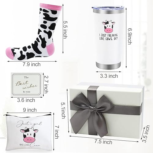 UAREHIBY Cow Themed Gifts,Best Idea Gift- Cute Cow Print 20 OZ Wine Tumbler  and Socks for Women,Cosmetic Bag C