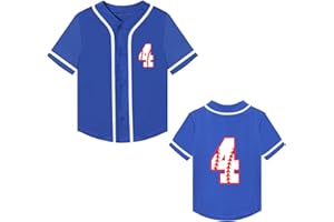 Mowbeat Toddler Baseball Jersey Kids 4th Birthday Shirt Boy 4 Years Old Birthday Jersey Short Sleeve Button Shirts