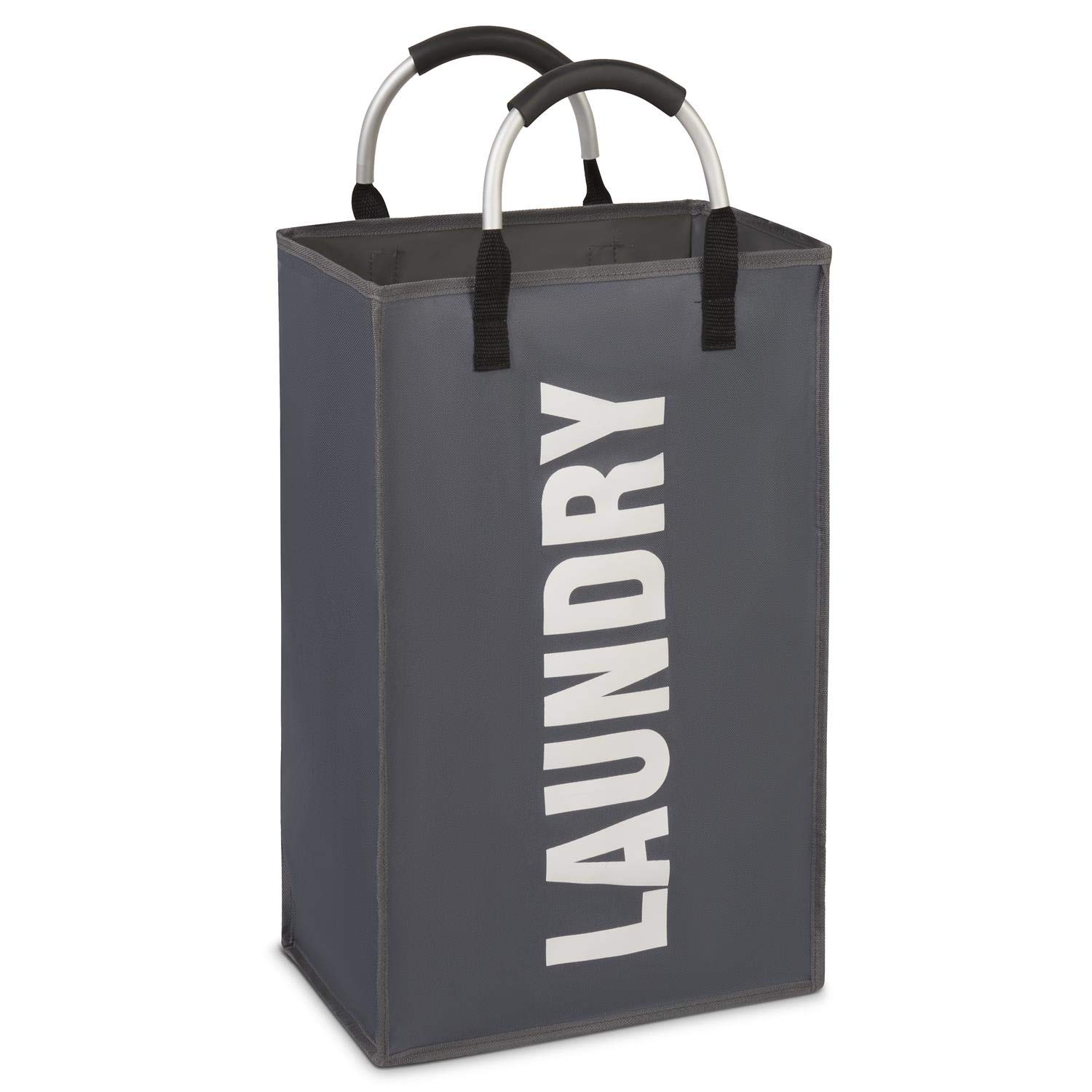 Vinsani Laundry Hamper Collapsible Bag Foldable Cloth Basket Portable Storage Bin with Carry Handles for Bathroom Bedroom, Dark Grey