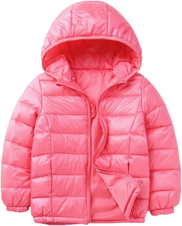 ELIKIDSTO Boys Girls Winter Puffer Down Hooded Jacket Baby Toddler Lightweight Coat 1-7Y