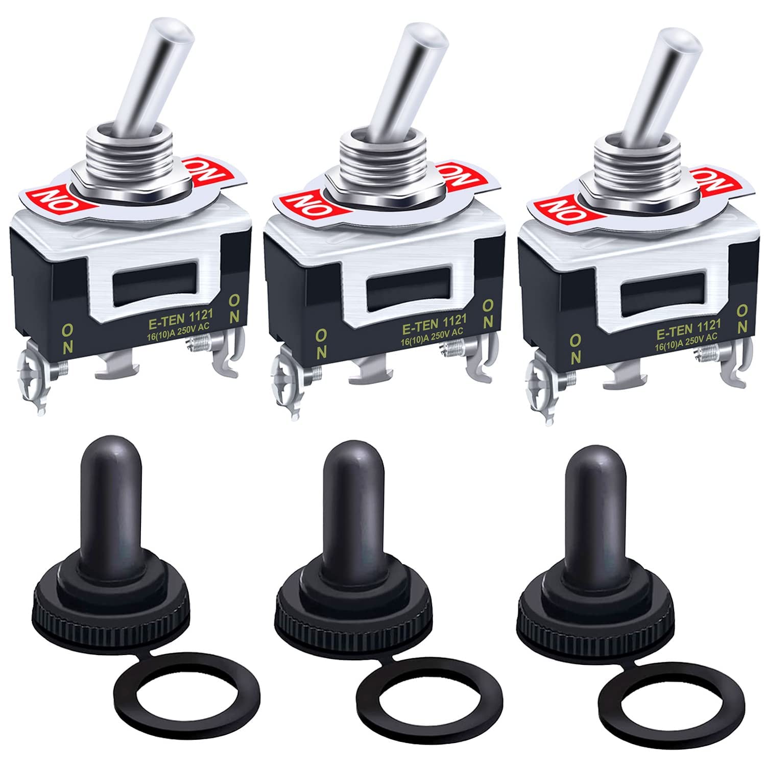 mxuteuk 3Pcs Heavy Duty Rocker Toggle Switch 20A 125V SPDT 2 Position 3 Pin ON/ON Switch with Metal Bat Waterproof Cap Ten-1121-3mz-B102