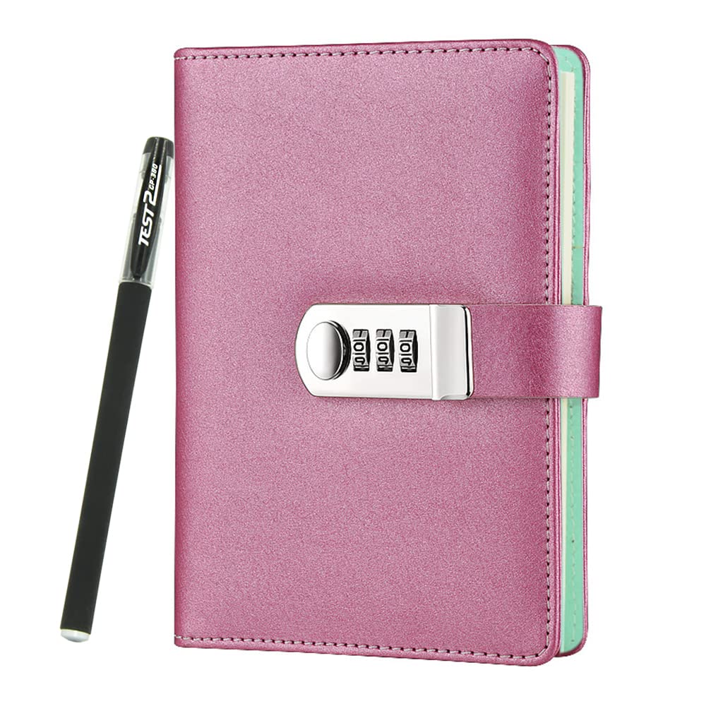 NectaRoy PU Leather Refillable Password Notebook Writing Journal Diary Planner Organizer with Combination Lock, Loose-Leaf Lined Notepad Sketchbook with Pen, 5.3" x 7.3"