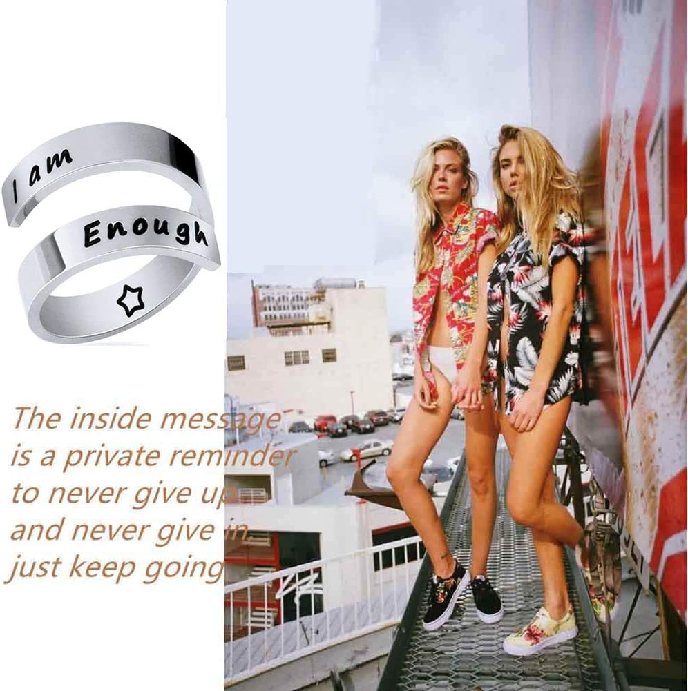 Adjustable Rings for Women/Men,Kucheed Inspirational Ring Jewelry Engraved I am Enough,Stainless Steel Spiral Wrap Twist Ring ,Personality Encouragement Birthday Graduation Gifts for Girls Boys - Image 3