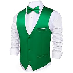 Barry.Wang Mens Emerald Green Suit Vest Bow Tie Set