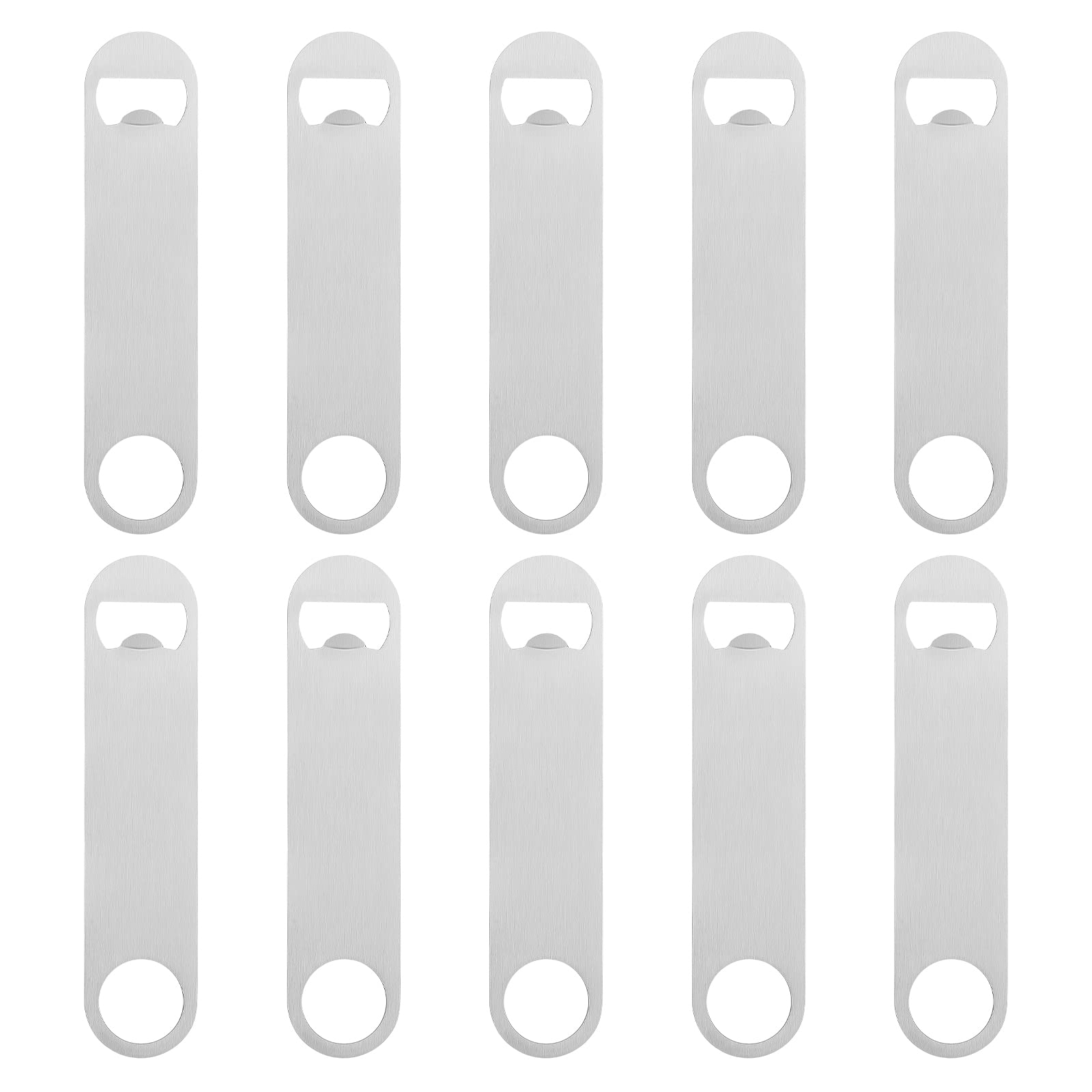 TsunNee 10PCS Heavy Duty Bar Blade Bottle Openers, Stainless Steel Flat Beer Bottle Openers for Home Pub Outdoor Bartender Men DIY Gifts (Silver, 17.7 x 4cm)