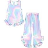 Coco&RARA Toddler Girl Clothes Girls Summer Outfits 2-Piece Cute Ruffled Sleeves Top Print Short Spring Summer Set 1-5T