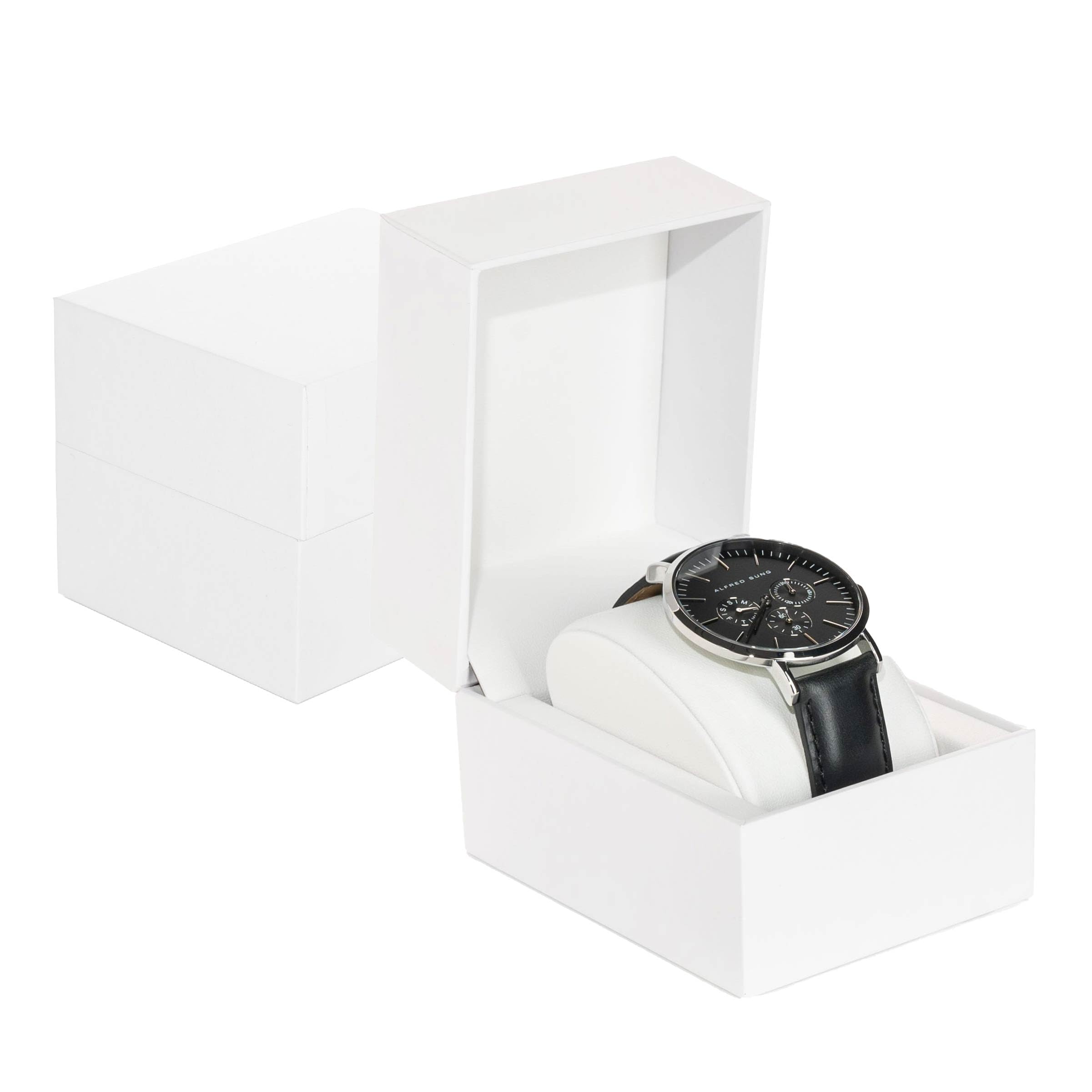 Premium White Watch Gift Box with Pillow – Single Watch case Storage Box PU Wristwatch Display Case Organizer for men and women for Christmas, Birthdays, Anniversary (White)