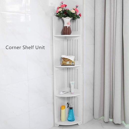 Corner Shelf Unit, Narrow Bathroom Storage 4Tier Wooden Standing