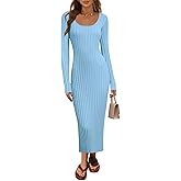 MEROKEETY Women's Fall Long Sleeve Sweater Dress Casual Ribbed Knit Slim Fit Bodycon Maxi Dresses