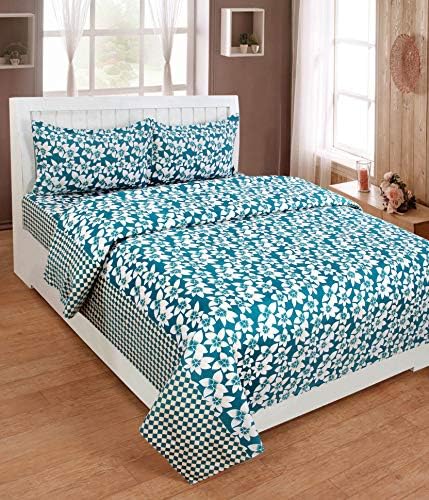 cottonhandicool Premium Polycotton feels like glace cotton Bedsheet With 3D HD printed Double Green Colour Small leaf printed Double Bed Bedsheet With 2 Pillow Covers||Bedsheet Size-88X88 Inches|| Pillow Cover Size-17x27 Inches. Vi2638