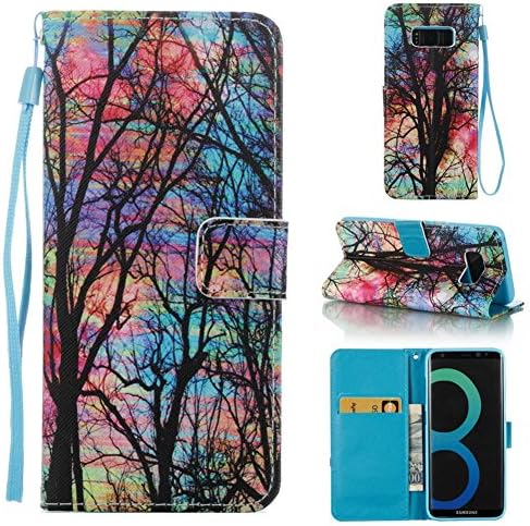 OTTER MK for Galaxy S8 Wallet Case, PU Leather Flip Folio Kickstand Card Holder Cover with Strap Case for Samsung Galaxy S8 (tree forest)