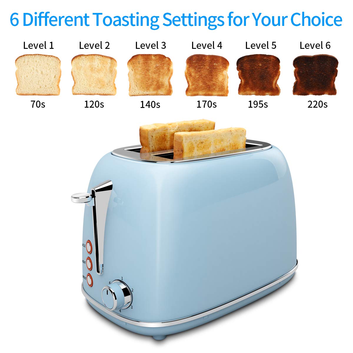 2 Slice Toaster with Bagel, Cancel, Defrost Function and 6 Bread Shade Settings Bread Toaster, Extra Wide Slot and Removable Crumb Tray Stainless Steel Toaster