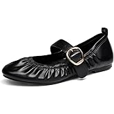 Coutgo Womens Ballet Flats Ruched Round Toe Mary Jane Flats Comfortable Slip On Dressy Shoes