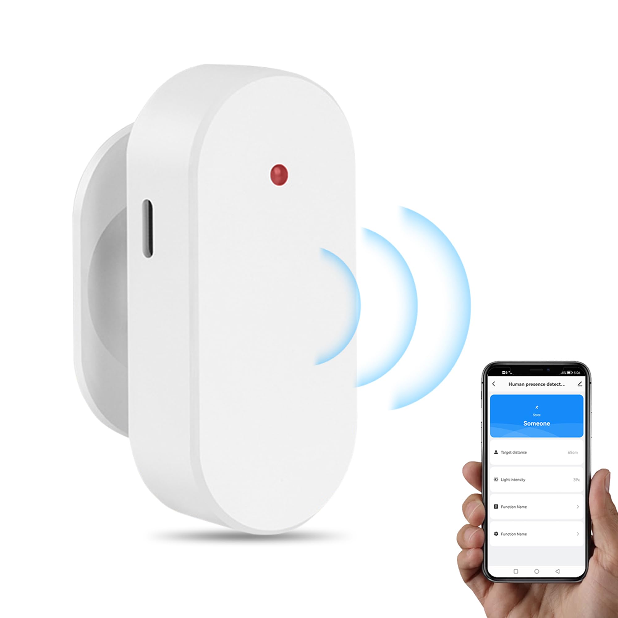 WiFi Human Presence Sensor: 24G mmWave Radar Bulit in Light Sensor, Smart Motion Sensor for Home Automation, Zone Positioning, Sensitivity Settable, Tuya App Remote Control, Compatible with Alexa