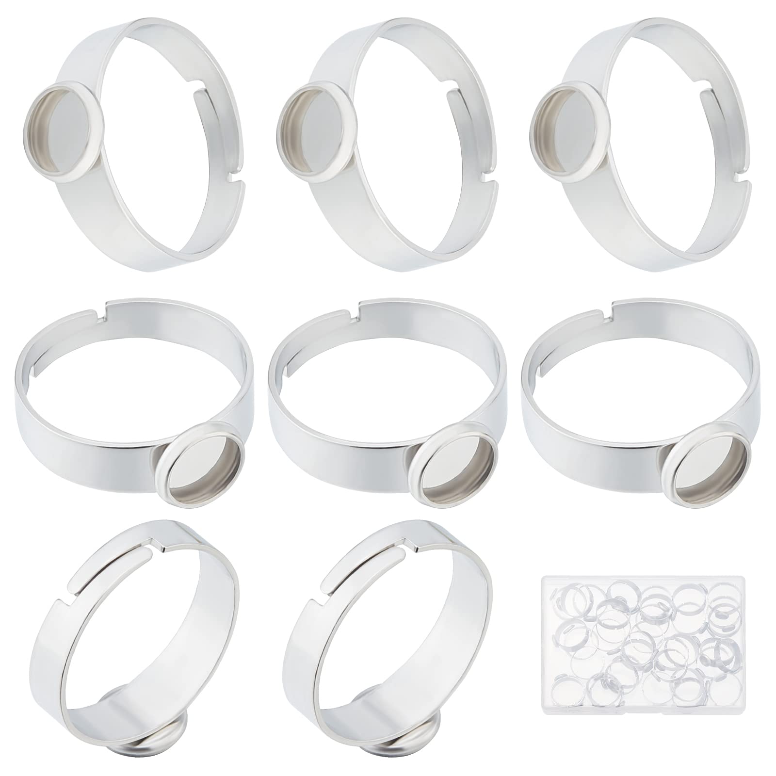 Beebeecraft 40Pcs/Box Stainless Steel Ring Bezel Blanks 6mm Cabochon Base Setting Flat Round Pad Ring Base Findings for Ring Making (Silver Color)