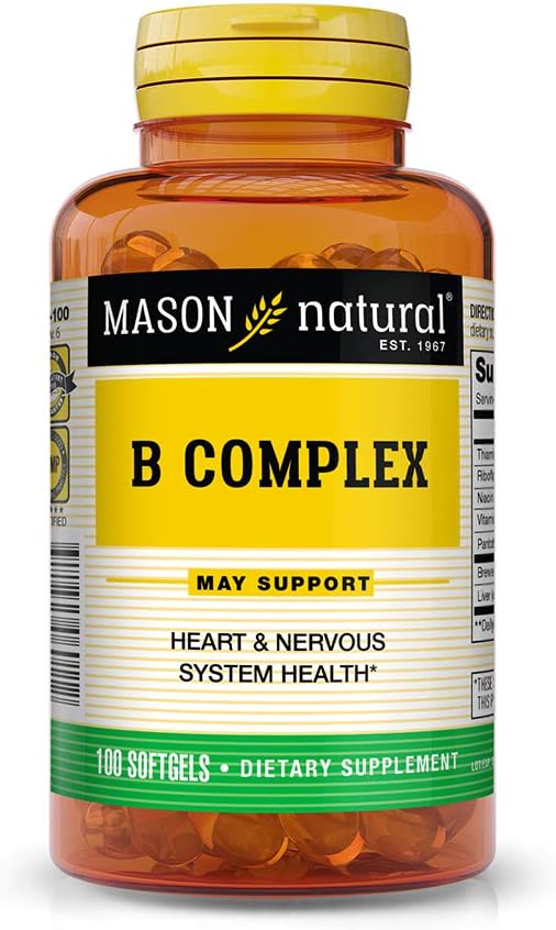 Mason Natural, Vitamin B Complex Multivitamin, Softgel, 100-Count Bottles (Pack of 3), Dietary Supplement Supports Energy Production, Nervous System, and Cognitive Function Including Memory: Health & Personal Care