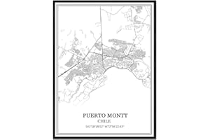 TANOKCRS Puerto Montt Chile Map Wall Art Canvas Print Poster Artwork Unframed Modern Black and White Map Souvenir Gift Home Decor 16x20 Inches