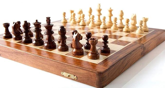 OmCrafts Folding Magnetic Travel Chess Board Set Wooden Game Handmade, Classic Game of Brilliance, 10 inches