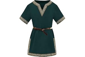 Gafeng Kids Medieval Knight Costume Tunic Renaissance V Neck Shirt Viking Vintage Warrior Halloween Tops