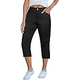 GRAPENT Capri Pants for Women Summer High Waisted Cotton Elastic Waist Dressy Casual Office Work Capris Trousers Pants