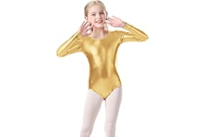 OVIGILY Kids Metallic Unitard Leotard Girls Shiny Long Sleeve Bodysuit for Dance,Ballet,Performance,Halloween Costumes