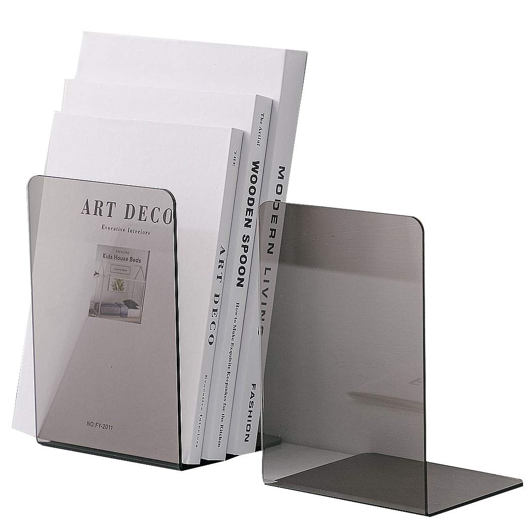SIPLIV Minimalist Style Bookends Acrylic Adjustable Books Holder Stand Book Rack Desk Bookends for School, Library, Home or Office - Grey, 1 Pair
