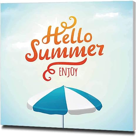 Amazon こんにちは夏 インテリア アートポスター 絵画 印刷 印象派 モダン 壁飾り 壁ポスター おしゃれ インテリア 部屋飾り 40x40cm日傘のベクトルイラストイラストとタイポグラフィ碑文 ウォールステッカー オンライン通販