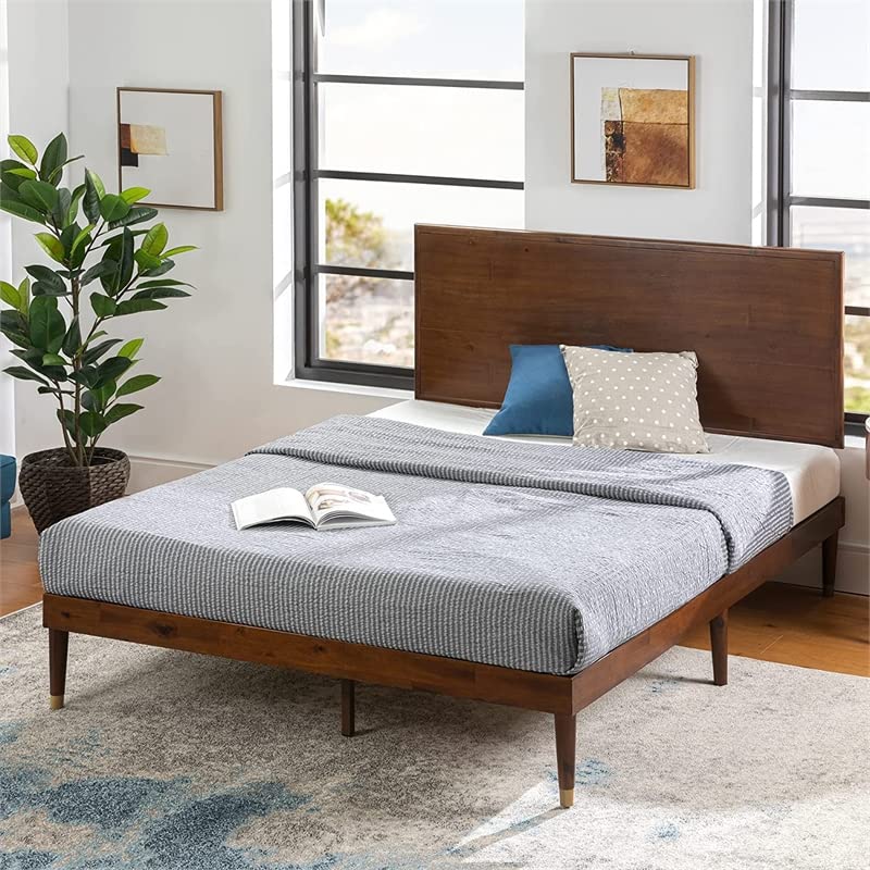 ZINUS Raymond Wood Platform Bed Frame with Adjustable Wood Headboard / Solid Wood Foundation