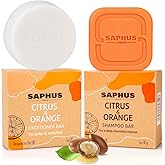 Argan Oil Shampoo and Conditioner Bar Set - Boost Hair Growth, Repair & Hydrate, Citrus Orange Scent, Sulfate-Free, 2 Bars for Curly Dry Hair