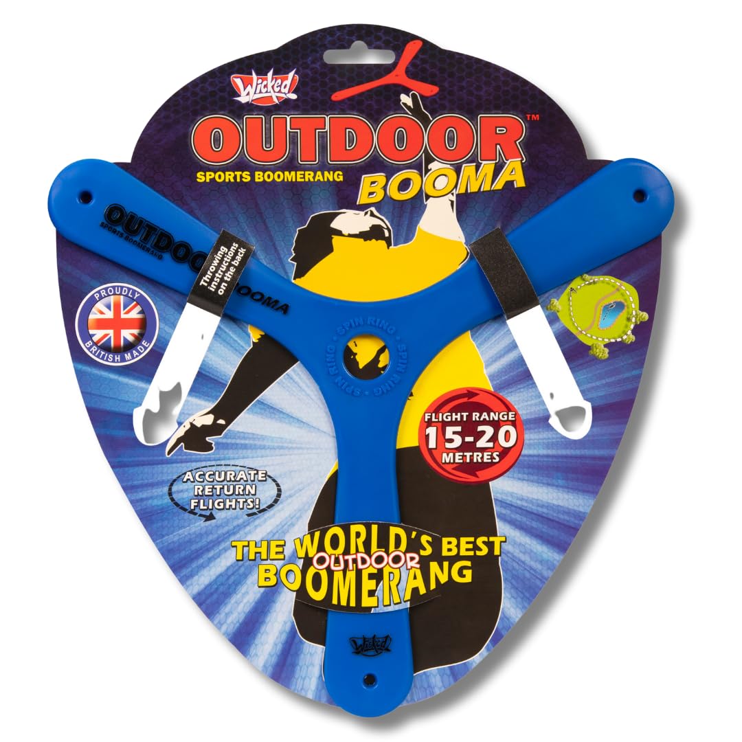 Wicked Outdoor Booma | Classic Sports Boomerang from Vision | Advanced Tri-Blade Design for Stable, Accurate Return Flight | 15-20 Metre Flight Range (Blue)