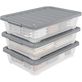 Qqbine 40 Quart Large Plastic Underbed Storage Boxes, Under Bed Storage Containers Plastic, 3 Packs