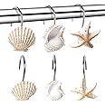 YUKUNTANG Seashell Shower Curtain Hooks, 12 Pcs Seashell Anti Rust Decorative Resin Shower Curtain Rings Hooks for Bathroom Bedroom Baby Room Decor