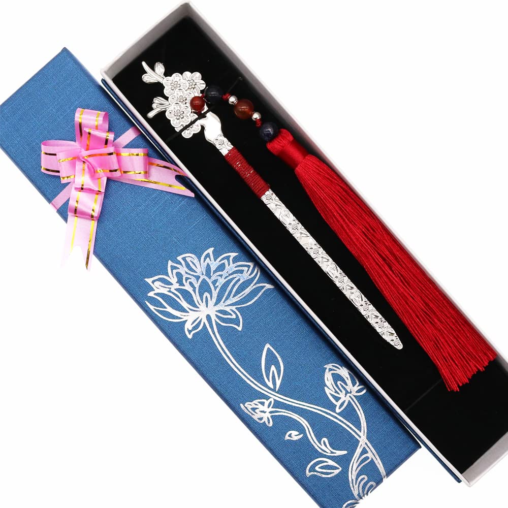 BITEYI Metal Bookmark with Tassels,Classical Bookmark and Creative Thumb Book Page Holder Gift Box Set for Book Reading Lovers (Mei Hua)